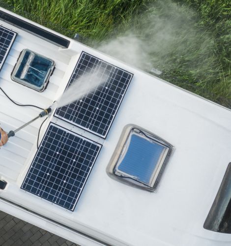 Solar panels and roof vent/ light on van roof
